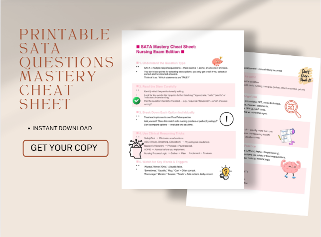 SATA FREE CHEATSHEET: Nursing Exam Edition