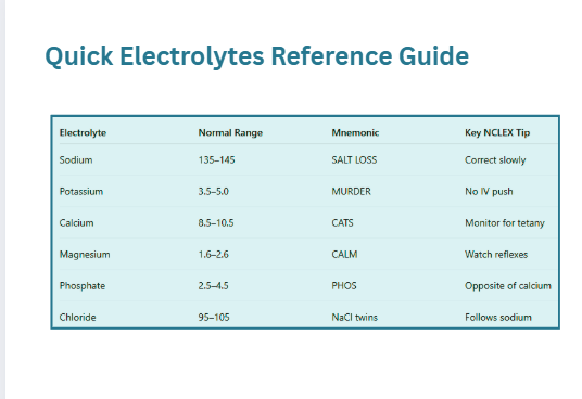 Electrolytes Cheat Sheet: Nursing Exam Edition